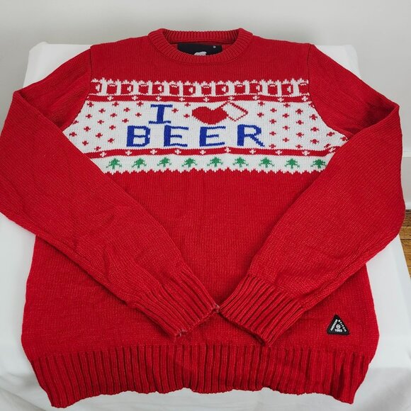 Ugly Christmas Sweater I Love Beer Pullover Unisex American Stitch Festive Party - Picture 1 of 12